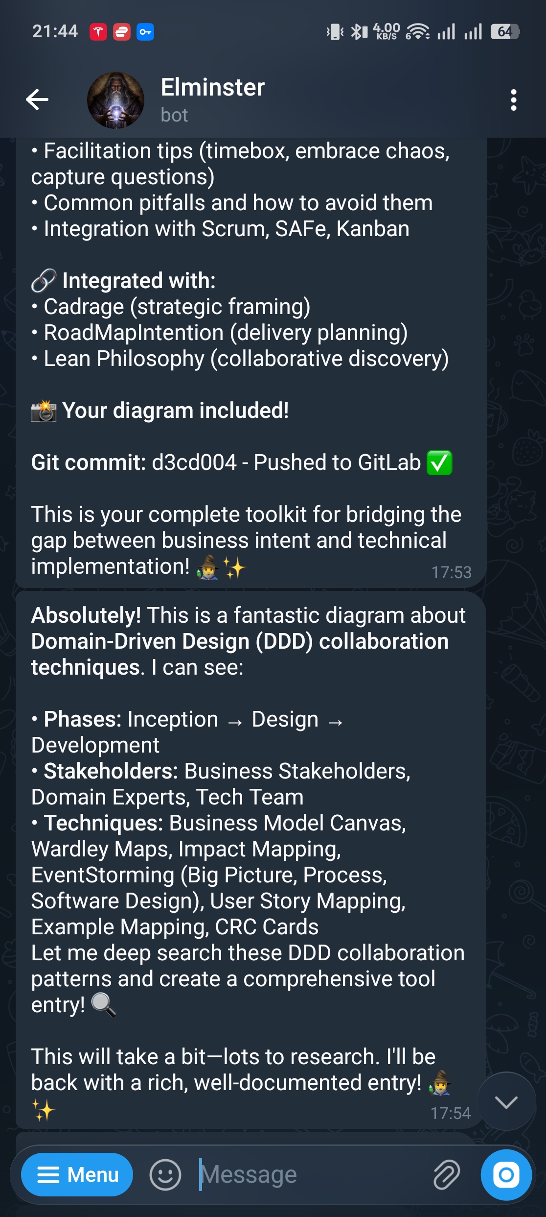 Elminster confirms Git commit and starts analysis